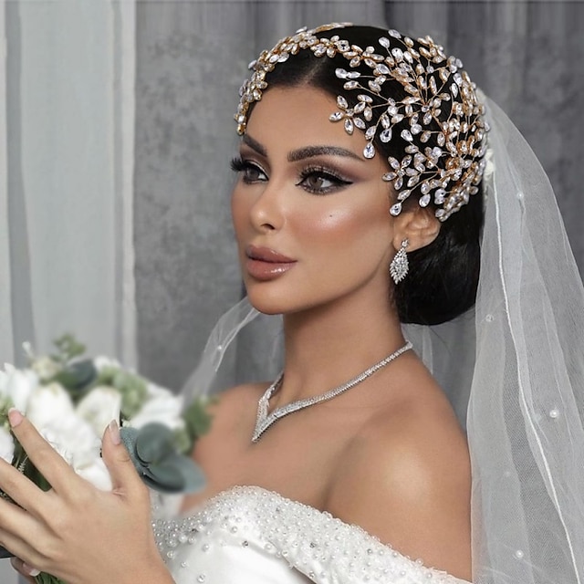  Stirnbänder Aleación Hochzeit Kirche Elegant Brautkleidung Mit Kristall Verzierung Kopfschmuck Kopfbedeckung