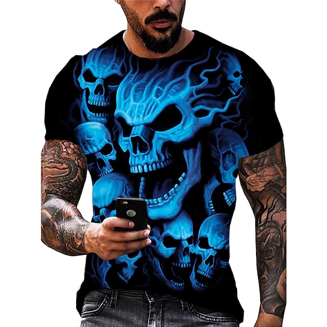 Skulls Casual Mens 3D Shirt For Halloween | Black Summer Cotton | Men'S ...