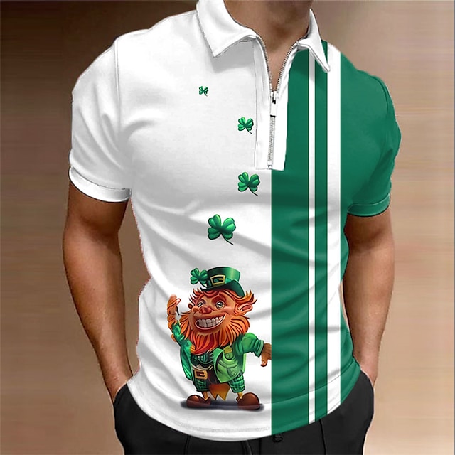 St.Patrick's Day Men's Zip Polo Polo Shirt Golf Shirt Cartoon Saint ...