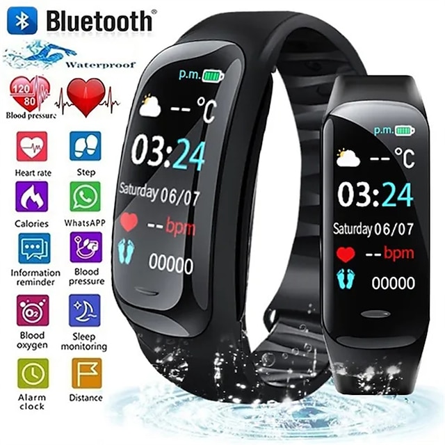  C1plus Smartwatch 0.96 Zoll Smartwatch Fitnessuhr Bluetooth Temperaturüberwachung Schrittzähler Anruferinnerung Kompatibel mit Android iOS Damen Herren Wasserfest Langer Standby Mediensteuerung IP 67