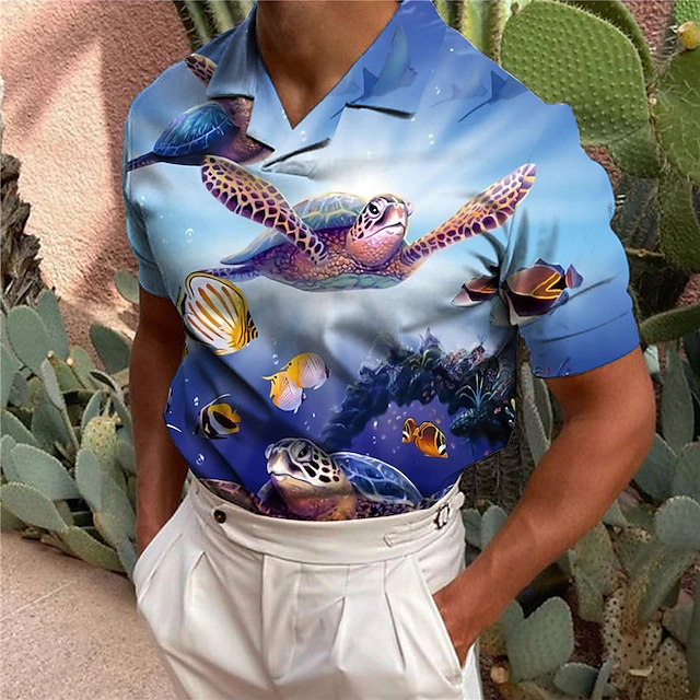Men's Graphic Prints Turtle Marine Life Polo Shirts Golf Shirt Short Sleeves Shirt Turndown Outdoor Vacation Royal Blue Blue Print Clothing Apparel Fashion Designer Casual Breathable3