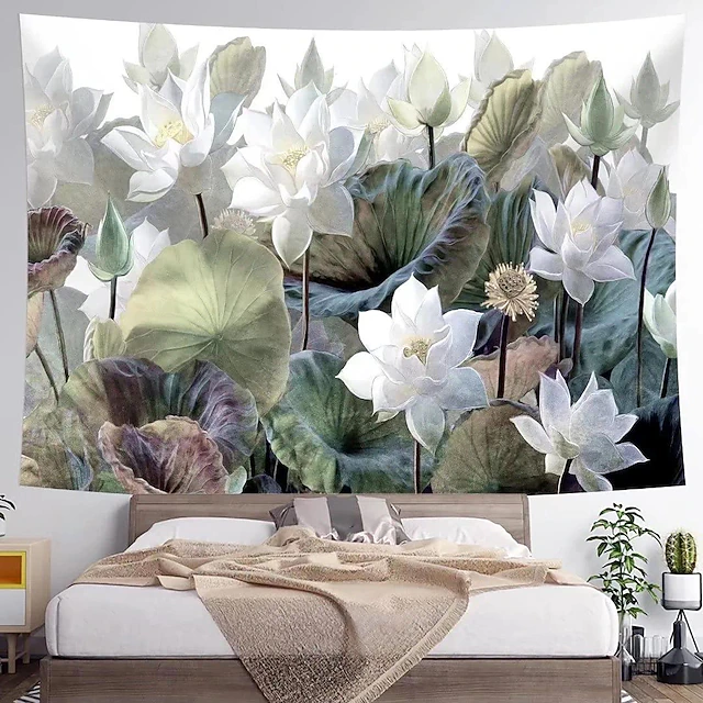 Painting Lotus Flower Hanging Tapestry Wall Art Large Tapestry Mural Decor Photograph Backdrop Blanket Curtain Home Bedroom Living Room Decoration 17