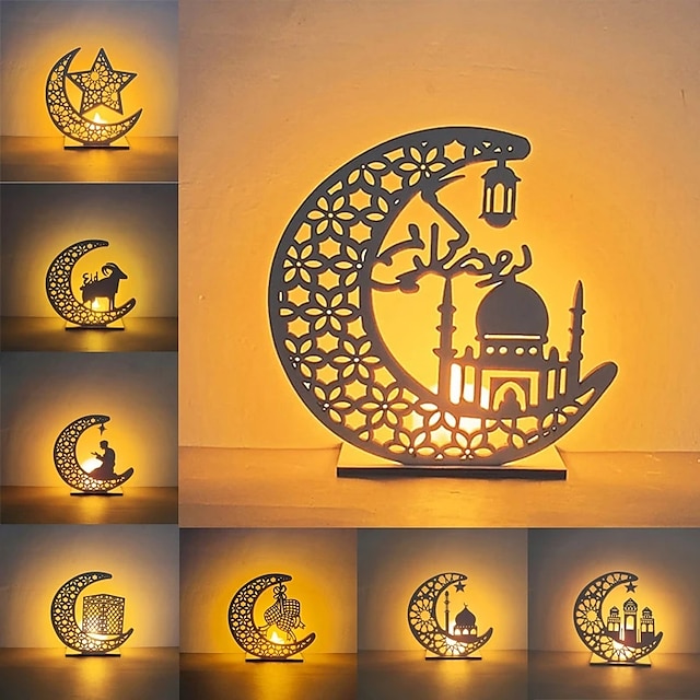 ラマダン装飾ナイトライトイードムバラクムーンスター木製装飾品家庭用イスラムイスラム教徒の装飾ラマダン祭パーティーギフト 2023