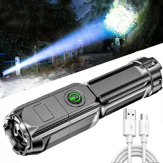  Teleskop-Zoom Taschenlampe mit starkem Licht USB-Aufladung tragbarer Mini-Scheinwerfer Langstreckenflut im Freien multifunktionale tragbare kleine Taschenlampe für zu Hause