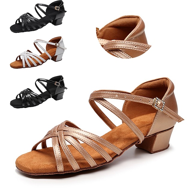  Pentru femei Încălțăminte latină Pantofi De Dans Interior Profesional Samba De Bază Sandale Protecție pentru călcâi Toc Jos Grosime călcâială Pantofi vârf deschis Adulți Pentru copii Bronz Negru