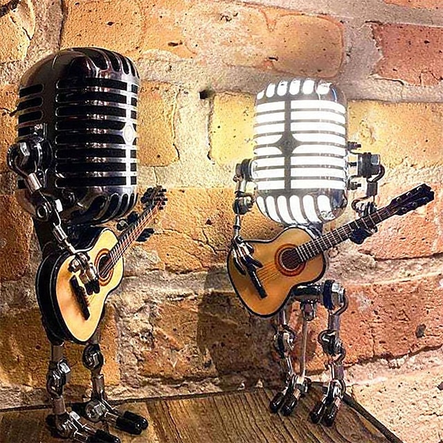  Modelo de lámpara de escritorio retro de hierro forjado usb, decoraciones, micrófono robot para tocar la guitarra