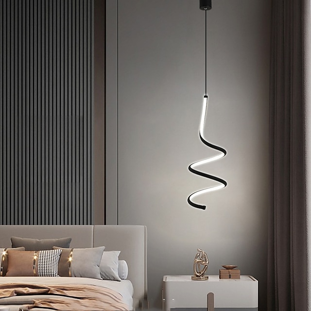  LED Pendant Light Spiral Bedroom Bedside Droplight, Modern Minimalist Dining Bar Adjustable Long Line Hardware Pendant Light, 13W-LED Black/White Ceiling Lighting Fixture
