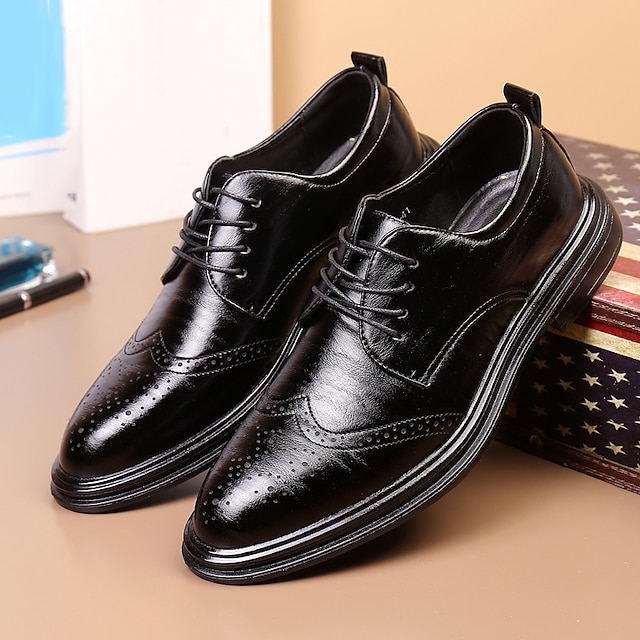  Men's Brown Black Leather Wingtip Oxford Dress Shoes | Classic Brogue Formal Footwear