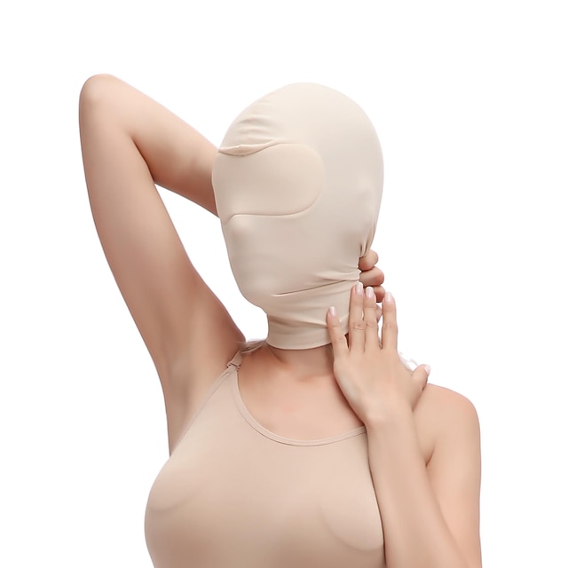  heltäckande zentai huva mask elastisk svart andas öppna ögon öppen mun mask bdsm bondage cosplay kostym huva unisex huvudbonader