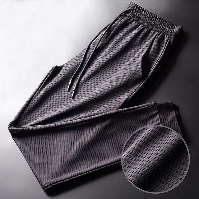 Men's Trousers Casual Pants Pocket Drawstring Elastic Waist Plain ...