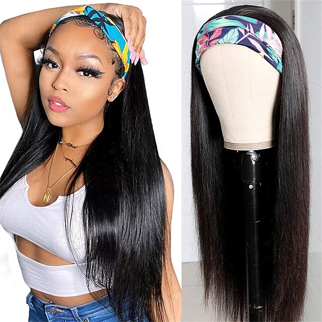  Glueless Straight Headband Wig Human Hair 150% Density Peruvian Human Hair Wigs Natural Color for Black Women