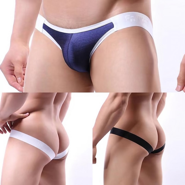  Men's 1pack Sexy Panties Jockstrap U Convex Nylon Pure Color Mid Waist Black White