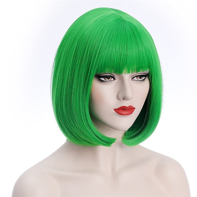  parrucche verdi per donna parrucca corta verde 12'' con frangia parrucca verde morbida naturale per la festa di san patrizio bu239lgr parrucca di halloween