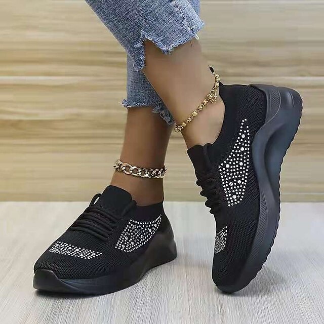 Women's Sneakers Bling Bling Shoes Plus Size Flyknit Shoes Outdoor ...