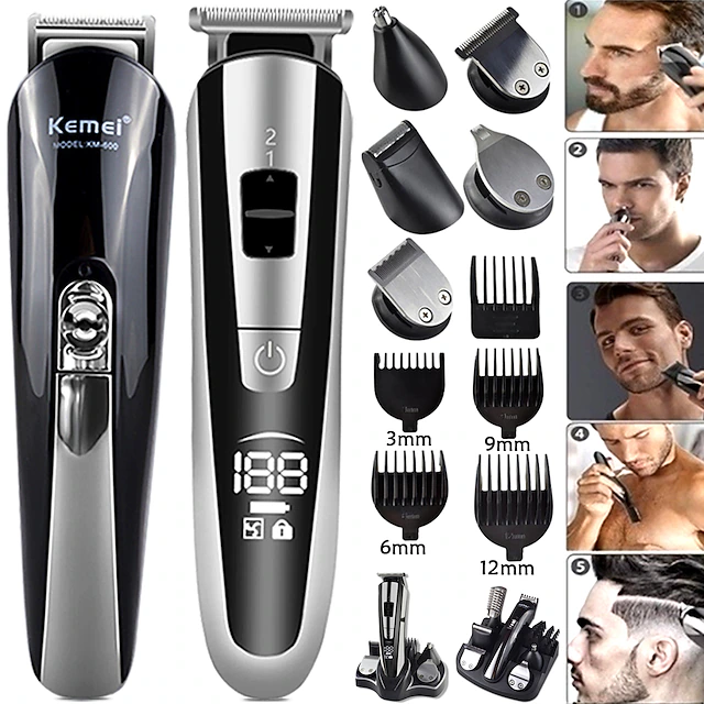 Kemei Hair Trimmer Electric Clipper Beauty Kit Multifunction Men's Shaver Beard Trimmer Cordless Cutting Machine LCD Display 5 10