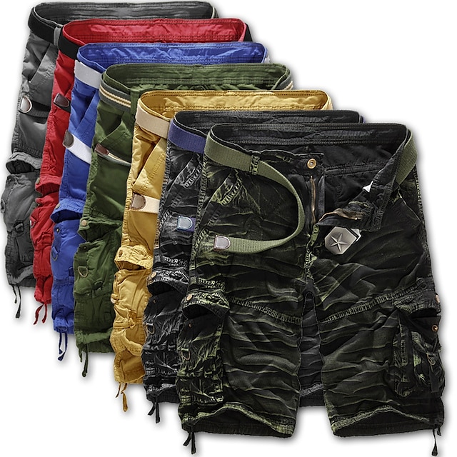  Men's Cargo Shorts Shorts Hiking Shorts Leg Drawstring 6 Pocket Plain Comfort Outdoor Daily Going out Cotton Blend Fashion Streetwear Black Army Green