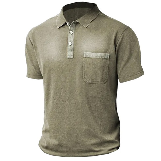  Homens Camisa Social Camiseta Polo Ao ar livre Casual Colarinho polo Manga Curta Roupa de rua à moda Côr Sólida Tecido Frente do botão Verão Normal Azul Verde Cinzento Claro Café Camisa Social