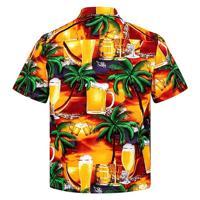 Oktoberfest Men's Shirt Summer Hawaiian Shirt Coconut Tree Graphic Prints Beer Turndown Yellow