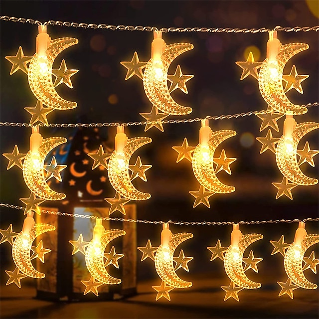  Ramadan Eid String Lights Star Moon Mubarak 3M 20LEDs/6M 40LEDs LED String Lights Ramadan Kareem Decoration for Home 2023 Islamic Muslim Festival Party Supplies