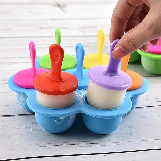  7 Holes DIY Ice Cream Ice Pops Mold Food Grade Silicone Popsicle Mould Icemaker Baby DIY Food Supplement Tools Fruit Shake Accessories
