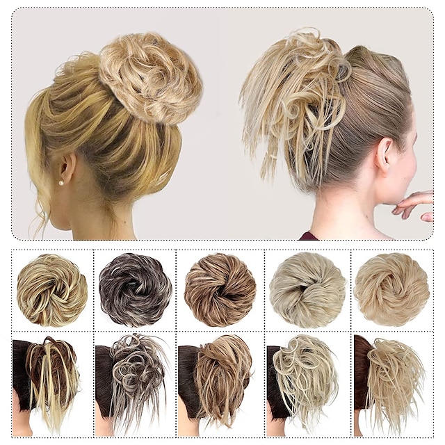  Messy Bun Hair Piece Scrunchie Tousled Updo Hair Extensions Hair Bun Curly Wavy Ponytail Synthetic Chignon for Women Girls