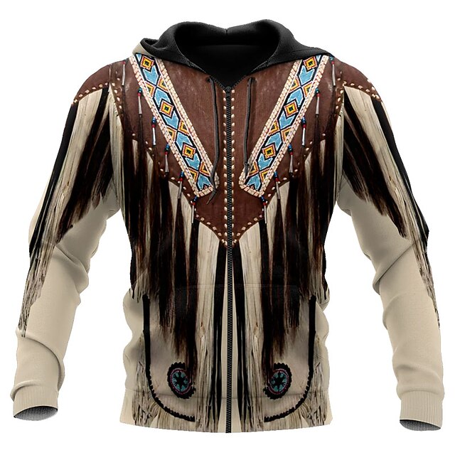 Men's Full Zip Hoodie Jacket Black Blue Brown Brown 2 Light Blue Hooded Graphic Prints