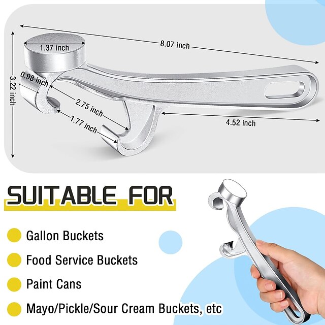 Aluminum Bucket Opener 5 Gallon Pail Opener Silver Buckets Lid Wrench