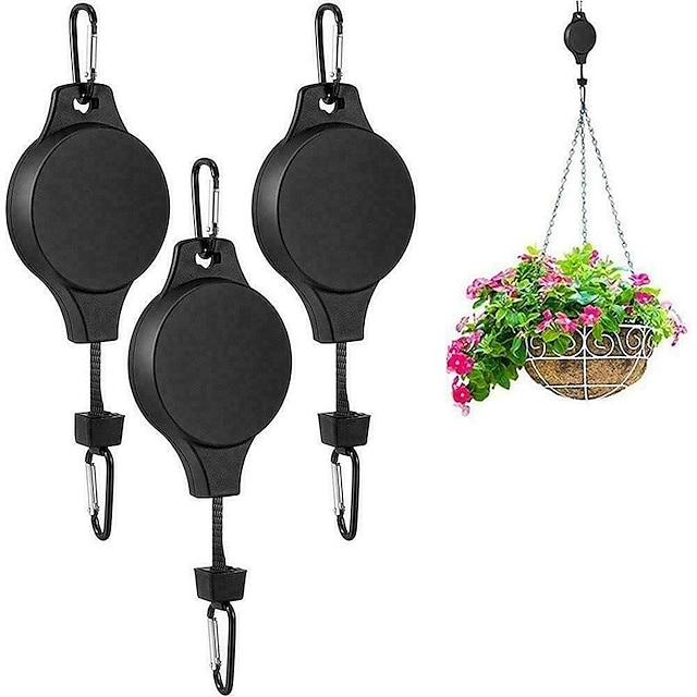  Plant Hook Pulley, Retractable Plant Hanger Flower Basket Pots and Birds Feeder Hang High up and Pull Down to Water Or Feed