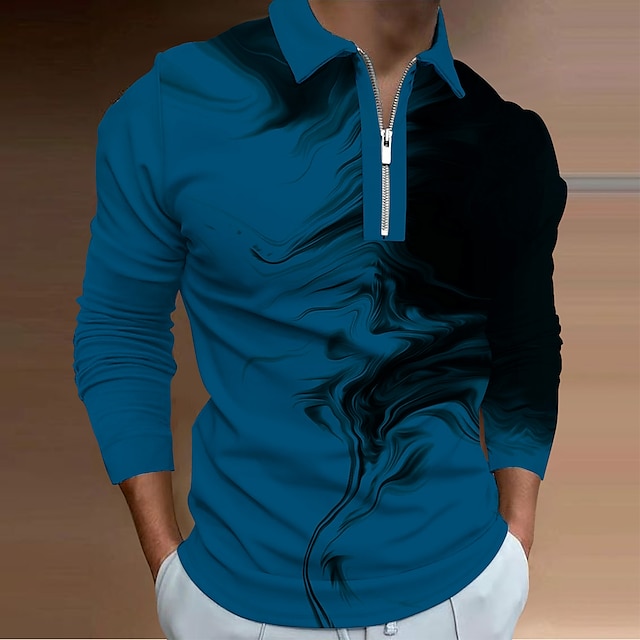  Herren Grafik Poloshirts mit Reißverschluss Golfshirt Langarm Polo-Shirts Hemden mit Kragen Lässig Urlaubskleidung Rave-Kleidung Party-Outfits 3D-Druck Viertelreißverschluss-Poloshirt Schwarz Wei