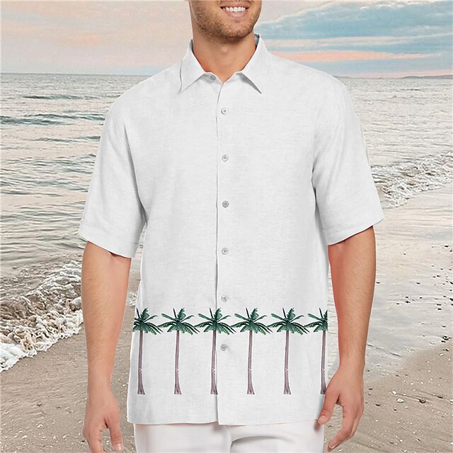  Men's Shirt Summer Hawaiian Shirt Coconut Tree Graphic Prints Turndown White Pink Wine Blue Outdoor Street Short Sleeves Button-Down Print Clothing Apparel Sports Fashion Streetwear Designer