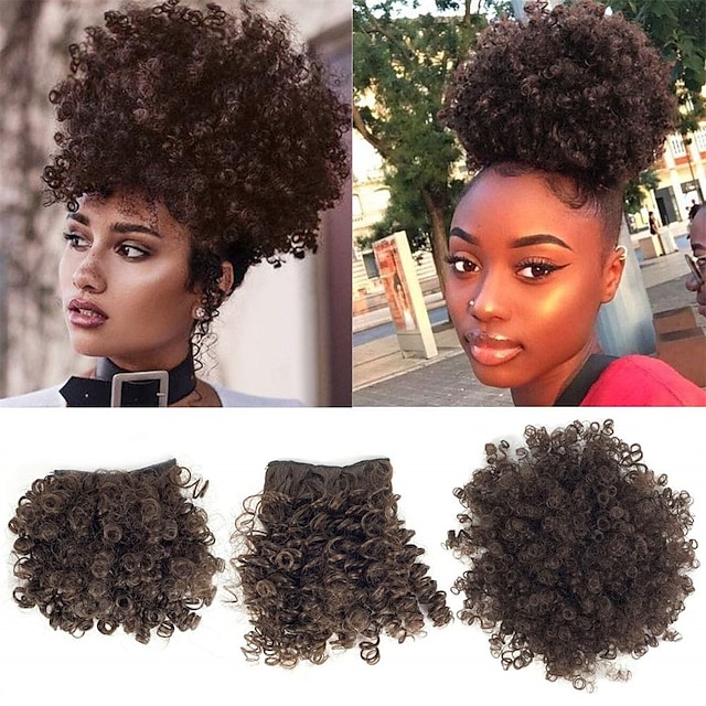 Afro Puff Drawstring Ponytail Extensions with 2 Bangs Pineapple Hair ...