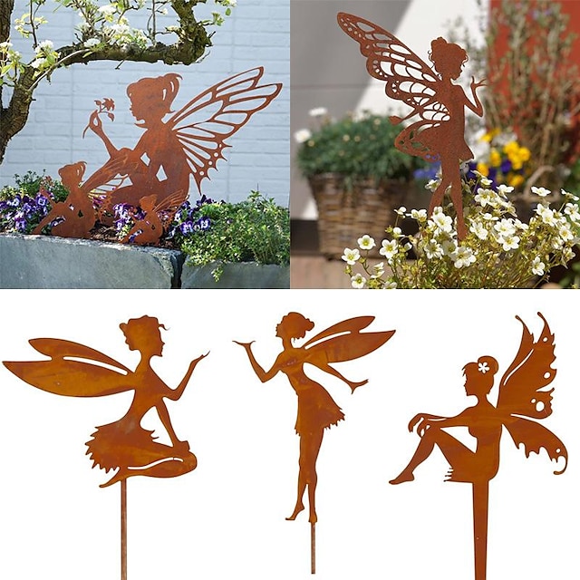 Garden Flower Fairy Decoration Metal Cutting Iron Rusty Silhouette Garden Floor Decoration