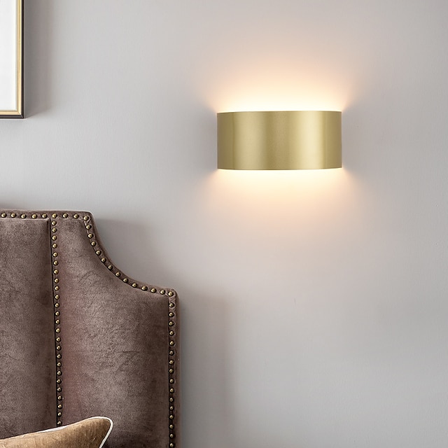  Lightinthebox Aplique de pared LED, lámpara de pared de medio cilindro dorado, aplique de pared empotrado de metal posmoderno, 1 luz, luces de pared arriba y abajo, lámparas de pared de cobre