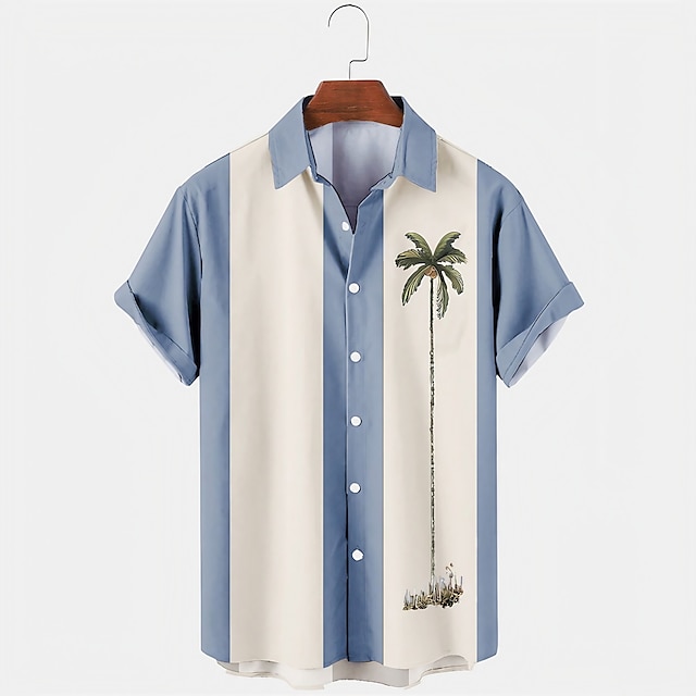  Men's Color Block Coconut Tree Tropical Plants Shirt Summer Hawaiian Shirt Bowling Shirt Short Sleeve Shirt Turndown Fashion 1950s Leisure Vacation Street Going out Black Pink Blue S M L