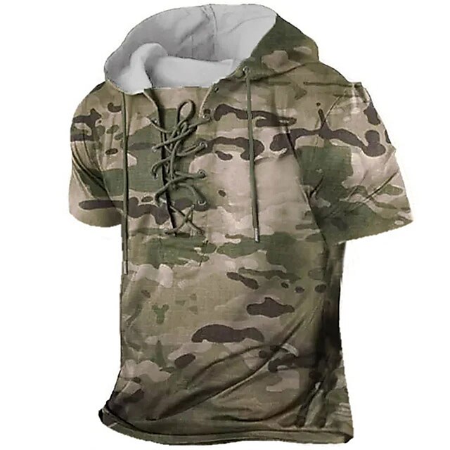  Men's Pullover Hoodie Sweatshirt Blue Brown Gray Hooded Graphic Prints Camo / Camouflage Lace up Print Sports & Outdoor Daily Holiday 3D Print Designer Casual Athletic Spring & Summer Clothing Apparel