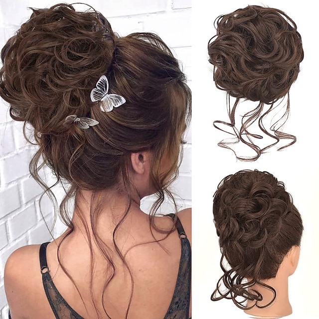 Messy Hair Bun Hairpiece Curly Tousled Updo Scrunchies Hair Pieces ...