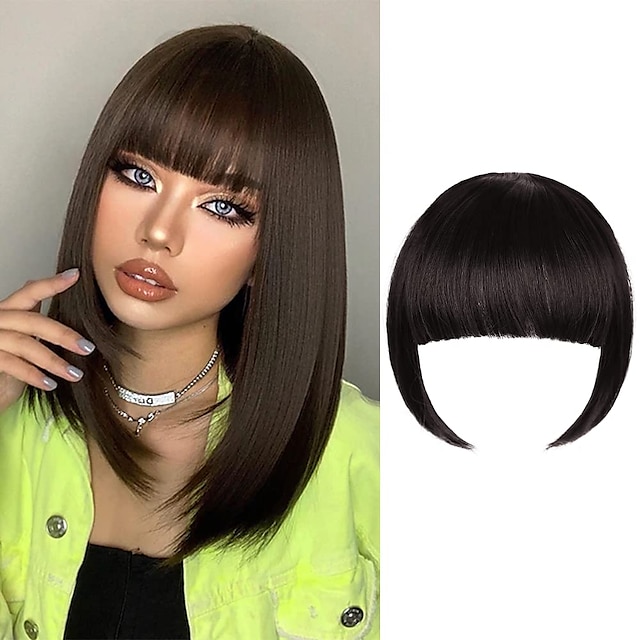  Blonde Bangs Clip in Bangs Blonde Clip in Thick Natural Full Front Neat Bangs Straight Fringe Bang with Temples One Piece Hairpiece