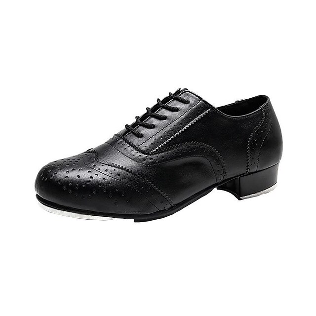 Men's Tap Dance Shoes Performance Training Stage Clogging Shoes Oxford Thick Heel Black And