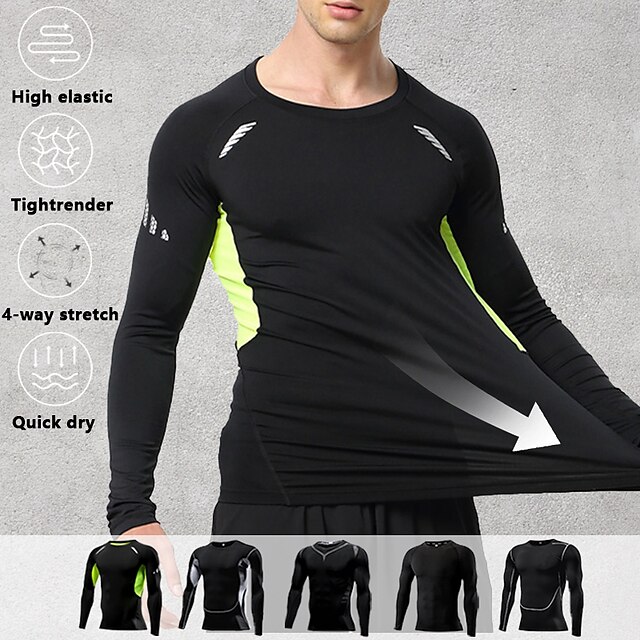  Arsuxeo Men's Compression Shirt Cycling Jersey Long Sleeve Compression Clothing Athletic Athleisure Breathable Compression Sweat wicking Fitness Gym Workout Running Sportswear Activewear