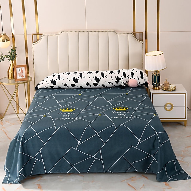 Geometric Grid Pattern Flat Bed Sheet 1 Piece Soft Fabric Single Double Sheet Home Sheets for