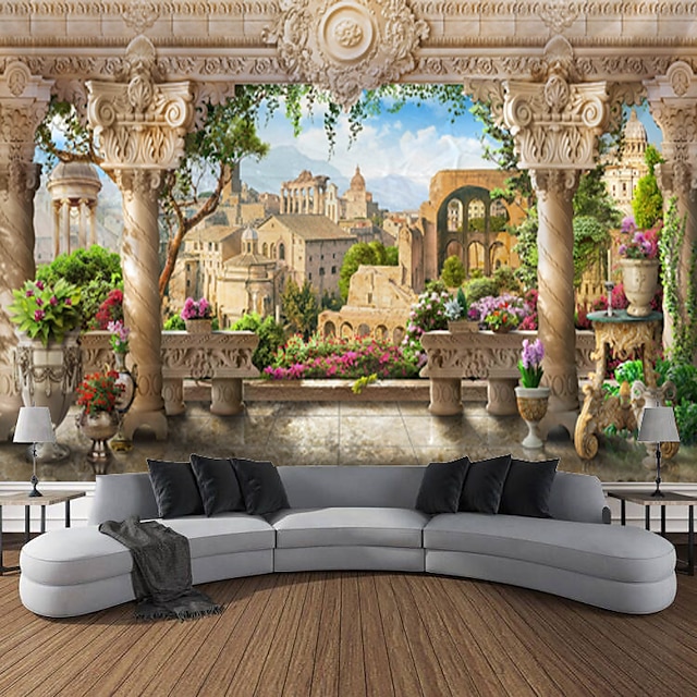  Castle Garden Scenery Tapestry Art Decoration Curtain Hanging Family Bedroom Living Room Decoration