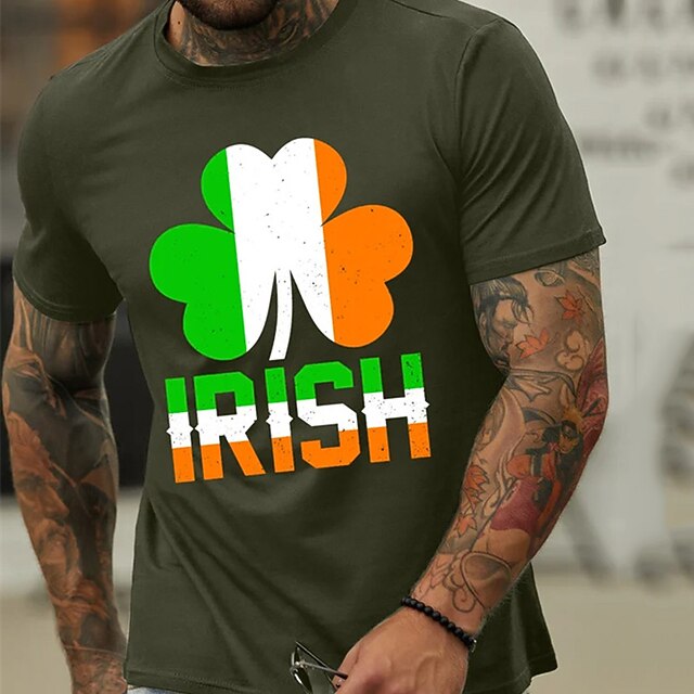 St.Patrick's Day Men's T shirt Tee Graphic Tee Graphic Prints Clover Crew Neck Hot Stamping Street Vacation Short Sleeves Print Clothing Apparel Designer St. Patrick's4