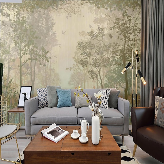  Landscape Wallpaper Mural Misty Forest Wall Covering Sticker Peel and Stick Removable PVC/Vinyl Material Self Adhesive/Adhesive Required Wall Decor for Living Room Kitchen Bathroom