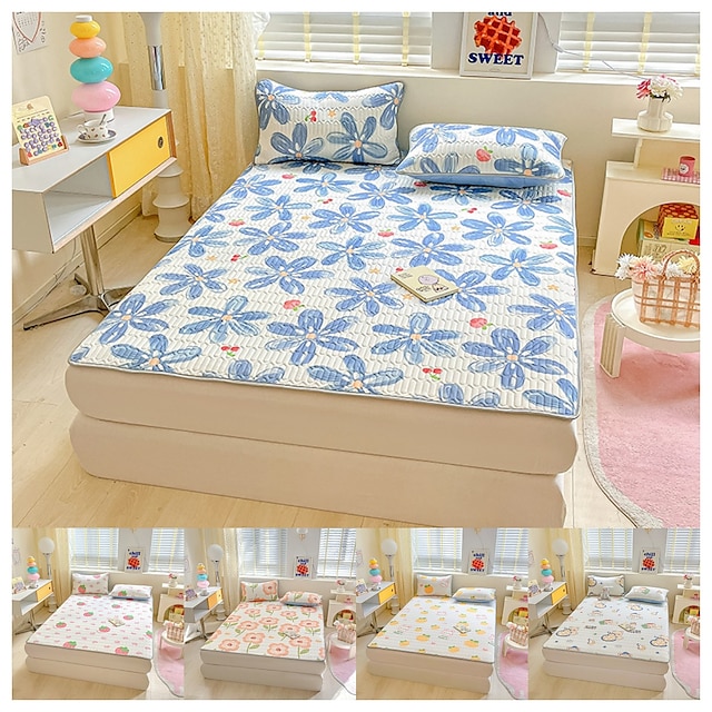  Cartoon latex mat three-piece sheet set style washable household air conditioning silk summer double bed soft mat for children