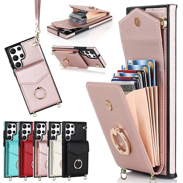  Phone Case For Samsung Galaxy S24 S23 S22 S21 S20 Plus Ultra A54 A34 A14 A73 A53 A33 Note 20 Ultra 10 Plus Handbag Purse Wallet Case Ring Holder Anti-theft with Removable Cross Body Strap TPU PU