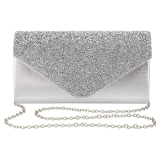  Women's Clutch Bags Polyester for Evening Bridal Wedding Party with Sequin Chain in Solid Color Glitter Shine Silver Gold
