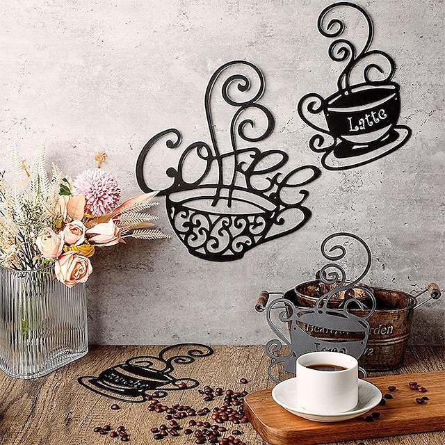  1 قطعة فنجان قهوة معدني جدار ديكور خارجي مقاوم للصدأ منحوتات جدارية مثالية للحديقة والمنزل والمزرعة والفناء وغرفة النوم