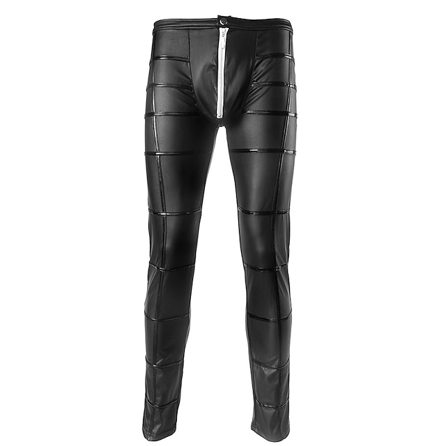 Men's Trousers Faux Leather Pants Casual Pants Zipper Straight Leg
