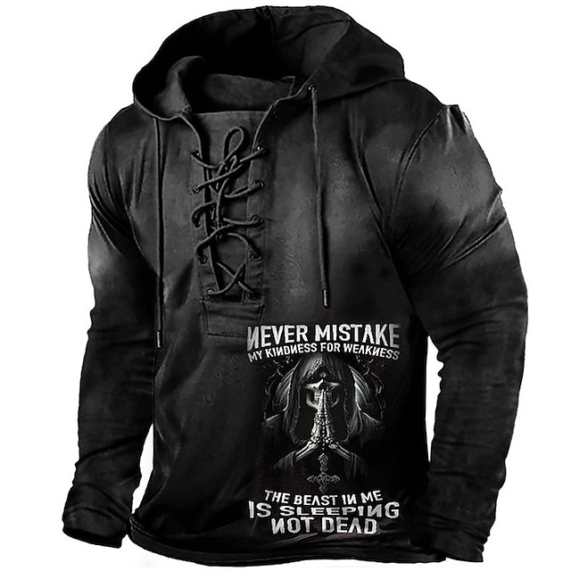  Men's Pullover Hoodie Sweatshirt Pullover Black Hooded Skull Letter Graphic Prints Lace up Print Casual Daily Sports 3D Print Streetwear Designer Basic Spring &  Fall Clothing Apparel Hoodies