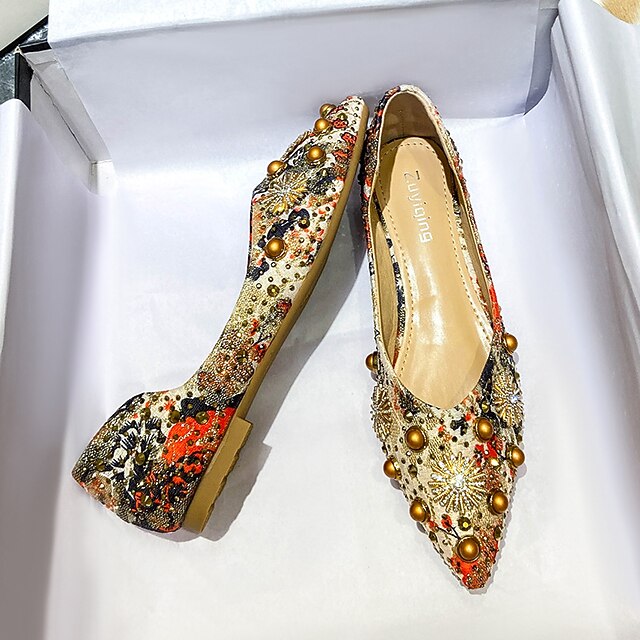 Dames Platte schoenen Instappers Comfortabele schoenen Buiten Dagelijks  Strass Imitatieparel Siernagel Platte hak Lage hak Gepuntte Teen leuke  Style Elegant Klassiek Wandelen Netstof Leegloper Bloemig 9442352 2023 –  $32.99